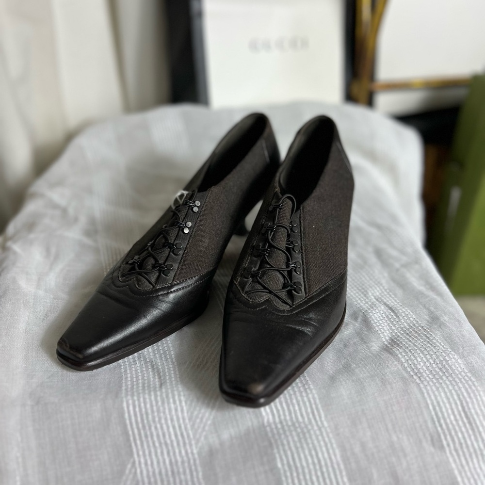Vintage Prevata Leather and Canvas  Oxford Mini Heel Italian Leather 7.5M